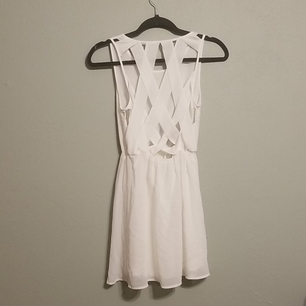 White Chiffon Lattice Back Dress, S